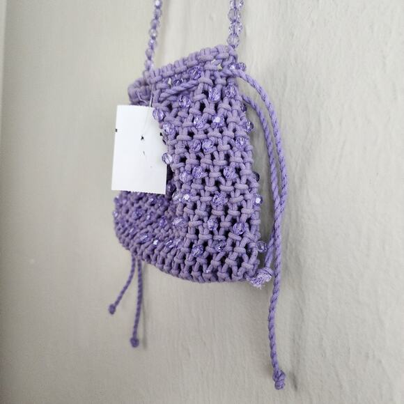 J.Crew Purple Knitted Crochet Pouch Drawstring Bag - Picture 5 of 12